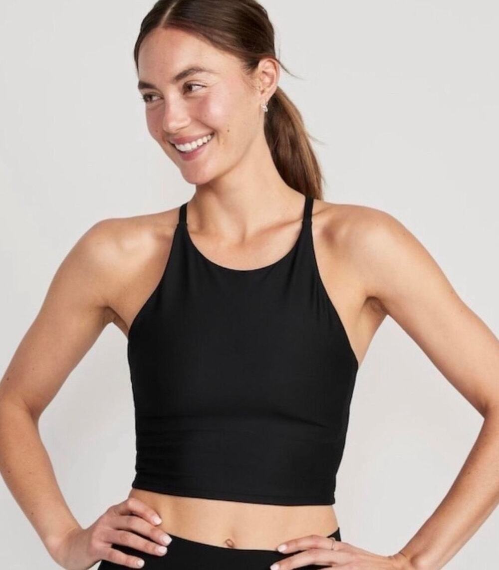 Old Navy Active Go-Dry Black Strappy Back Longline Sports Bra Tank Medium